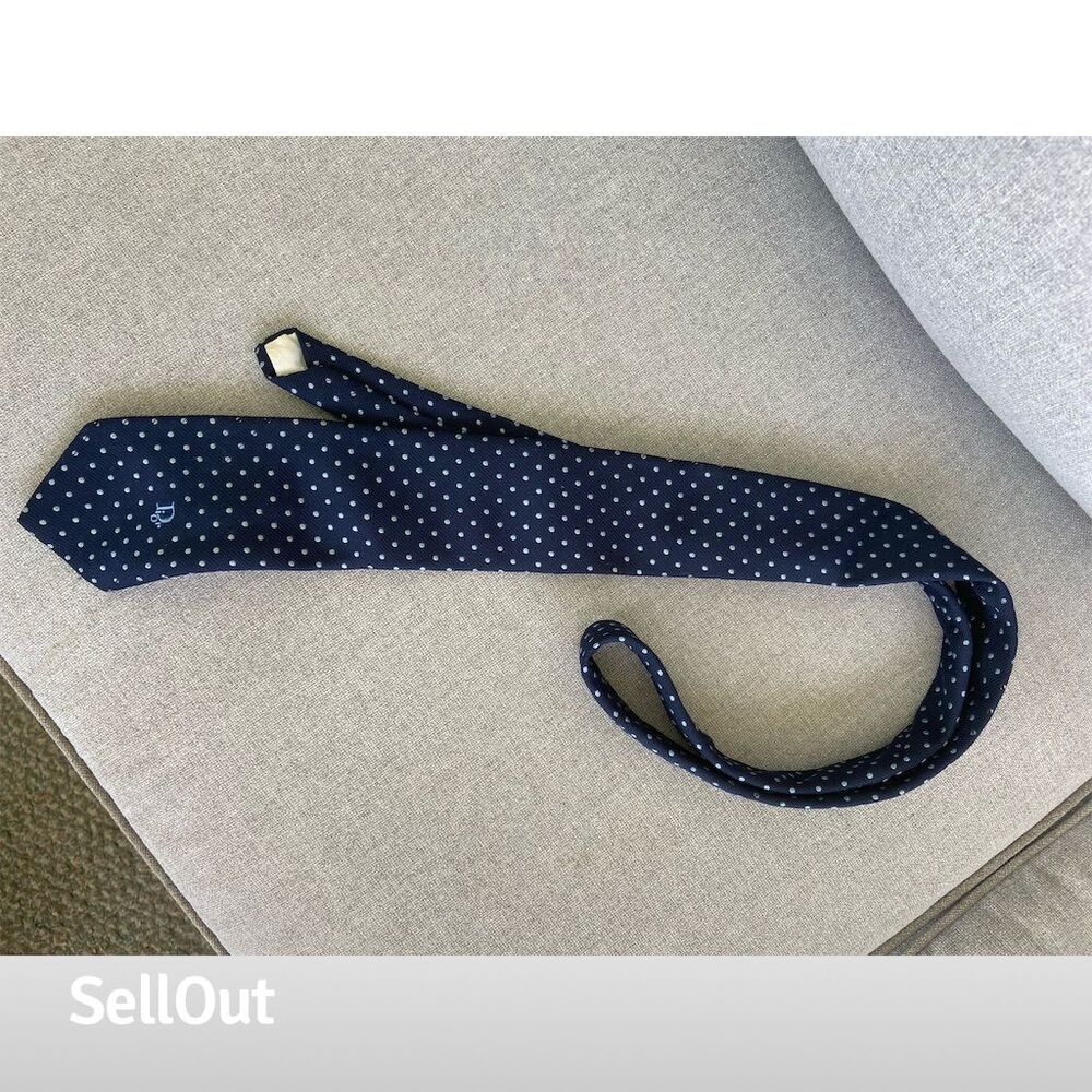 Vintage Christian Dior Men's Navy Blue Polka Dot Necktie